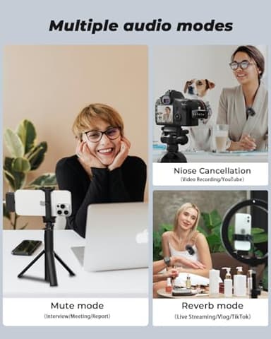 BAILIXIN 3-in-1 Mini Microphone for iPhone, Android, Camera - 328ft Long Range, 20H Battery Life, Wireless Microphones, Lapel Mic with AI Noise Reduction for Video Recording, YouTube, TikTok - Image 6