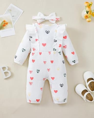 Mioglrie Baby Girl Clothes 6-12 Month Newborn Jumpsuit Infant One Piece Outfits Girls Summer Button Ruffle Romper Cute Heart Pink Bodysuits - Image 3