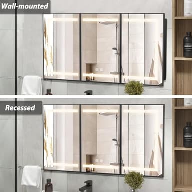 APRILSOUL 48X32 Inch Black Bathroom Medicine Cabinet with Mirror, Recessed or Surface Lighted Medicine Cabinet with 3 Colors Temperature, Dimmable Light - Image 3