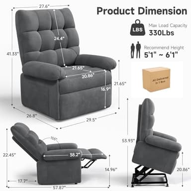 Welzona Power Lift Recliner Chair for Elderly, Triple Motor Lift Chair with Infinite Position, Electric Stand Assist for Seniors, Single Sofa with Side Pockets for Living Room, Gray - Image 2