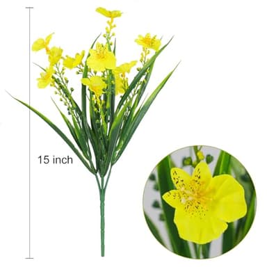 maoodoo 8 Bundles Artificial Flowers for Outdoor UV Resistant Fake Plants for Summer Faux Silk Oncidium for Porch Patio Home Window Box Yard Garden Planter (Yellow) - Image 6