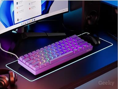 Geeky GK61 60% | Hot Swappable Mechanical Gaming Keyboard | 61 Keys Multi Color RGB LED Backlit for PC/Mac Gamer | ANSI US American Layout (Lavender, Mechanical Blue) - Image 4