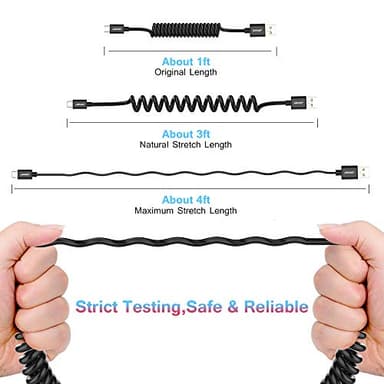 JianHan USB C Coiled Cable,[2 Pack 4ft] Retractable Curly USB A to USB C Cord for Car Type C Cable for Galaxy S10,S10+,S9,S9 Plus,S8,S8 Plus,Note 8,9,A5,A7,A8+,LG,Google (Black) - Image 2