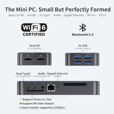 DreamQuest Mini PC Support Windows 11 Pro, Intel N95 (up to 3.4GHz) Mini Desktop Computers 12GB DDR5 512GB SSD, 2*USB C, 2*HDMI, 4*USB 3.2, LAN,WiFi 6, Bluetooth5.3, Support 4K 60Hz - Image 3