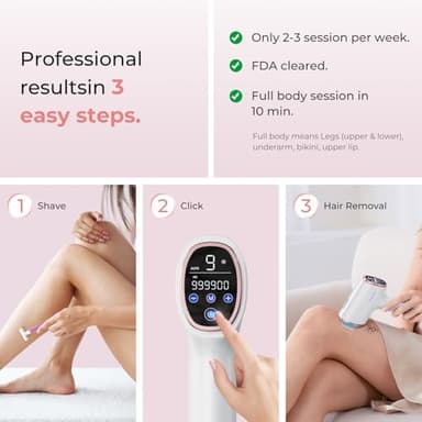 Finequin Laser Hair Removal for Women & Men, 45°F Ice-Cooling Contact, Safe & Virtually Painless Alternative to Salon IPL Hair Removal Device, Long-Lasting Hair Removal from Home, with Razor & Glasses - Image 8