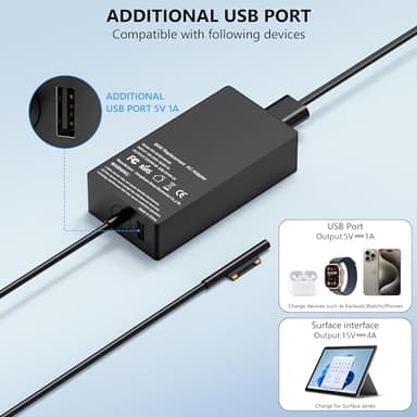 COWOOGMZ Surface Pro Charger-65W Surface Charger Compatible with Microsoft Surface Pro 9,8,7+,7,6,5,4,3,X,10,Surface Book 3,2,1,Surface Go 3,2,Surface Laptop Studio,Support 44W,36W,24W Surface Charger - Image 4