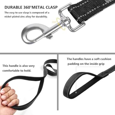 PenSeepet Dog Leash 6 FT Padded Handle Nylon Reflective Dogs Leashes for Medium Dogs Black - Image 4