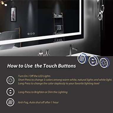 ODDSAN LED Bathroom Mirror for Wall 72x 40, Large Lighted Vanity Mirror with Lights, Dimmable, Anti-Fog, Shatter-Proof, ETL Listed (Front + Backlit) - Image 6