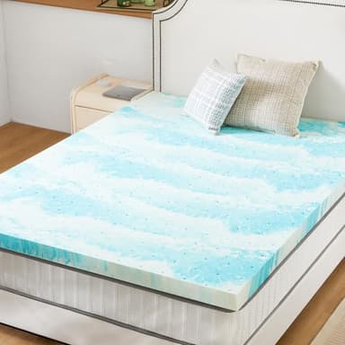 Sweetcrispy Memory Foam Mattress Topper Twin, 2 Inch Thick Gel Infused Cooling Toppers Pad for Twin Size Bed, Sleeper Sofa, RV, Camper, CertiPUR US Certified, Ventilated and Breathable, Blue - Image 1