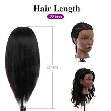 20-22 Inch Mannequin Head Human Hair with Stand,100% Real Human Hair Mannequin Head for Braiding,Cosmetology Manikin Doll Head for Styling with Table Clamp Hair Braiding Set(Brown) - Image 3