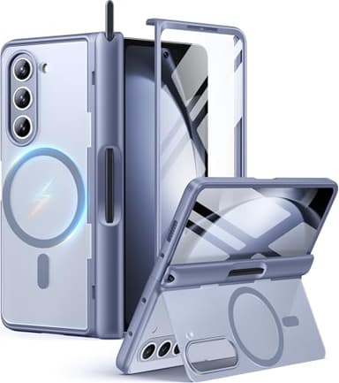 MOBOSI for Z Fold 5 Case with Privacy Screen Protector [Compatible with Magsafe], [Built-in Kickstand&Full Body Hinge Protection] Shockproof Phone Cover for Samsung Galaxy Z Fold5, Gray Blue - Image 1