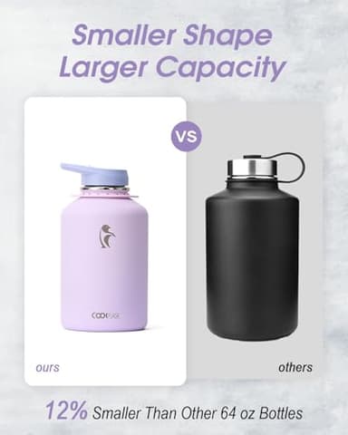 Coolflask Half Gallon Water Bottle with Strap, 64oz Insulated Water Jug Stainless Steel with Straw & Spout Lids, Metal Large Water Flask, Keep Cold 48h Hot 24h, Leak Proof & Non-BPA, Lavender - Image 3