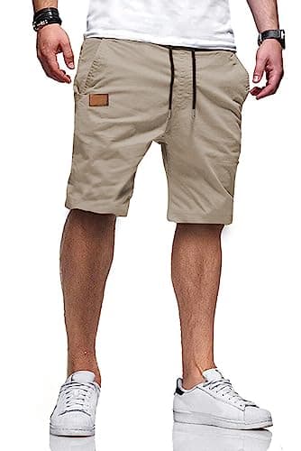 JMIERR Mens Casual Shorts - Cotton Drawstring Summer Beach Stretch Waist Twill Chino Dress Golf Travel Essentials Shorts with Pockets Short Pants for Men 7 Inch Inseam, S, S2 Brown 2 - Image 1