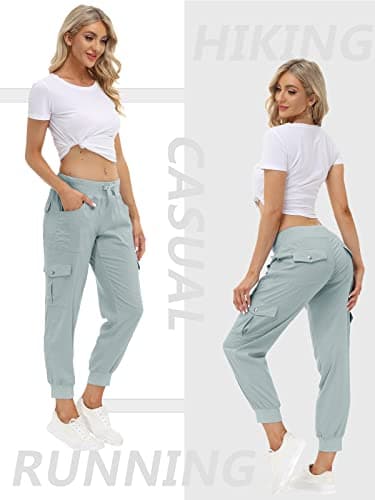 MoFiz Women Cargo Pants with Pockets Lightweight Outdoor Summer Travel Casual Hiking Pants Running Joggers Sweatpants Elastic Waist Light Grey L - Image 3