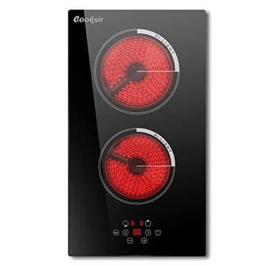 Cooksir 2 Burner Electric Cooktop 220V - 12 Inch 2 Burner Electric Stove 3000W, Buili-in Two Burner Ceramic Stove Sensor Touch with Timer, Safety Lock, Overheat Protection, 220V Hard Wired (No Plug) - Image 1