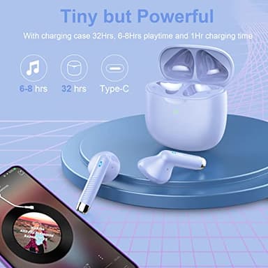Jxrev Wireless Earbuds, Bluetooth 5.3 Headphones in Ear with Noise Cancelling Mic, Earbuds Stereo Bass, IP7 Waterproof Sports Earphones, 32H Playtime USB C Charging Ear Buds Purple for Android iOS - Image 7