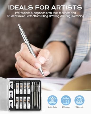 Nicpro 4 Pack Mechanical Pencil 0.7mm with Case, MB1000 Metal Mechanical Pencil Set with 8 Tube HB #2 Lead Refill 0.7 mm, 3PCS 4B Eraser, 9 Cap Eraser for Artist Drafting Writing, Sketching, Drawing - Image 6