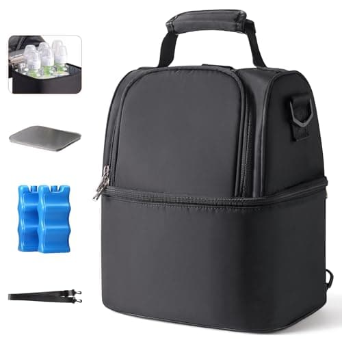 NCVI Breastmilk Cooler Bag with 2 Ice Pack, Breast Pump Bag with Cooler Fits 6 Bottles, Double Layer Breast Milk Travel Bag Baby Bottle, for Travel, Nursing Mom Daycare, Work, Picnic (Black) - Image 1