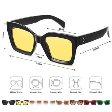 Fozono Narrow Square Sunglasses for Women Trendy Classic Retro Sunnies Small Faces FZN820 Black/Night Vision - Image 4