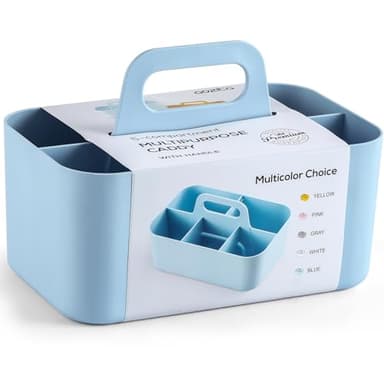 Multiuse Caddy Organizer with Handle - Stackable Plastic Tote Bin - Art Craft Supplies, Office, Desk, Stationery Pen Holder, Kitchen, Utensil, Makeup, Bathroom, Shower, Cleaning, Dorm Organizer - Blue - Image 9