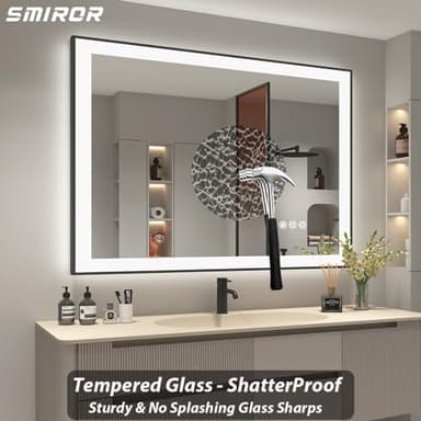 SMIROR 40 x 32 Black LED Bathroom Mirror for Wall, lluminatted Vanity Mirrors with Lights, Anti-Fog, 3 Colors, Dimmable, Memory, Shatterproof, ETL Listed (Front Lit and Backlit) - Image 6