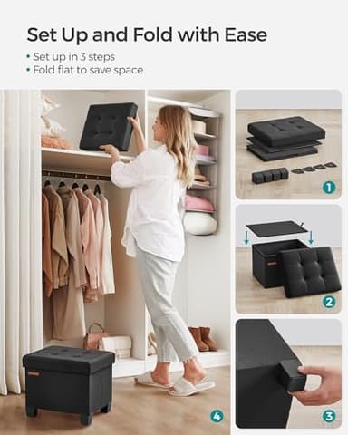 SONGMICS Storage Ottoman, Small Ottoman Foot Rest with Legs, 12.6 x 15.8 x 13.2 Inches Foot Stool, Load up to 660 lb, for Living Room, Bedroom, Dorm, Ink Black ULSF012B01 - Image 8