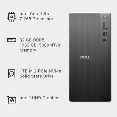 Dell Tower Desktop ECT1250 - Intel Core Ultra 7-265 Processor, Intel UHD Graphics, 32GB DDR5 5600MT/s Memory, 1TB M.2 SSD, 3.0 SD Card Reader, Wired Keyboard and Mouse, Basic Onsite Service - Image 11