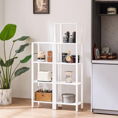 YUFAM 4 Tier Tall Wooden Bookshelf with Storage - Small White Bookcase for Small Spaces, Shelf for Living Room, Office, Bedroom, Kitchen - Industrial Modern Book Shelf - Image 6