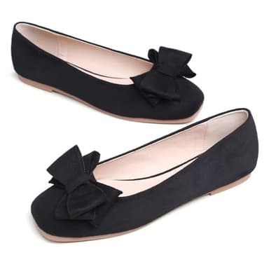 TN TANGNEST Women Cute Bowknot Flats Soft Slip On Flats Comfort Square Toe Casual Dress Flat Shoes Black 42(9) - Image 6