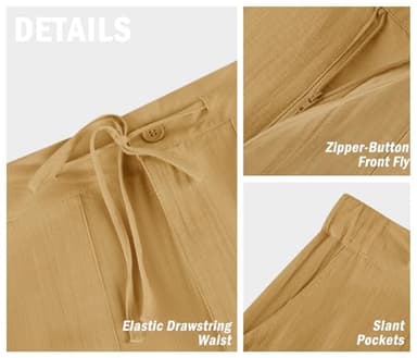 PASLTER Mens CasualCotton Pants Loose Fit Straight-Legs Elastic Drawstring Waist Summer Beach Long Pant - Image 5