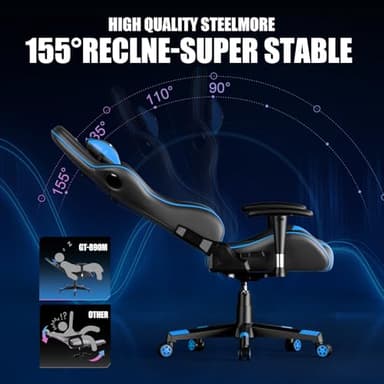 GTRACING Gaming Chair with Speakers, Video Game Chair Bluetooth Music with Lumbar Support, Ergonomic Comfortable Office Computer Chair for Adults, Height Adjustable Reclining Chairs, 360° Swivel, Blue - Image 5