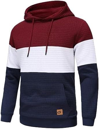 Yundobop Men's Pullover Hoodies Plaid Jacquard Long Sleeve Drawstring Hipster Casual Hooded Sweatshirts with Kanga Pockets - Image 2