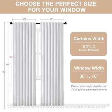 Greyish White Full Blackout Curtains 84 Inches Long, Light Blocking Back Tab and Rod Pocket Thermal Insulated Curtains with White Coating, White Bedroom Window Panels,52 by 84,2 Pieces - Image 6
