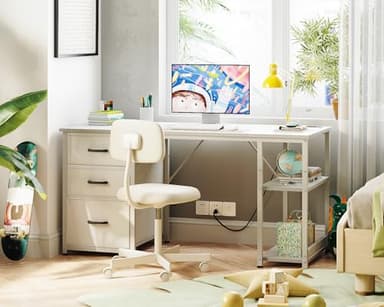 AODK 51 Inch Computer Desk with File Drawers & USB Power Outlets - Reversible Home Office Desk with Storage Shelves, Work from Home, Modern Work/Writing/Study Table for Bedroom, White - Image 7