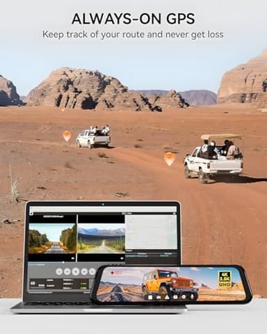 WOLFBOX G900 Rear View Mirror Camera, Mirror Dash Cam 4K Front and 2.5K Rear, Smart Full 12’’ Touch Screen, Backup Camera for Car, GPS, WDR, Night Vision, Included 64GB Card - Image 6