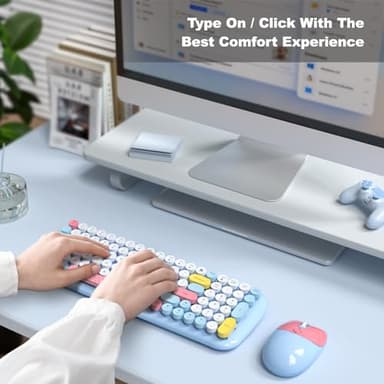 MOFII Wireless Keyboard and Mouse, USB 2.4GHz Full Size Typewriter Keyboard and Cute Cat Shape Design Mouse Combo for Windows 7/8/10, Laptop, Desktop, PC, Computer (Blue Colorful) - Image 3