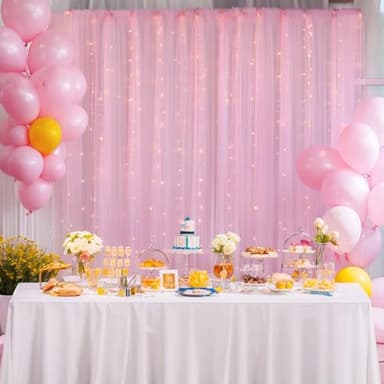 20x8ft Baby Pink Tulle Backdrop Curtain with Lights String for Parites, Sheer Photo Backdrop Curtains with Lights for Wedding Backdrop Ceremony Reception Bridal Shower Baby Shower Birthday Party - Image 6