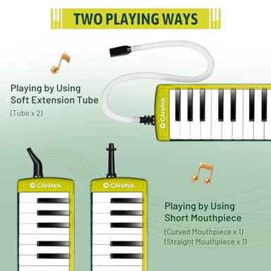 CAHAYA Melodica Instrument 32-Keys Green Double Tubes Mouthpiece Air Piano Pianica Keyboard Musical Instrument with Carrying Bag for Performance Gift CY0356 - Image 2