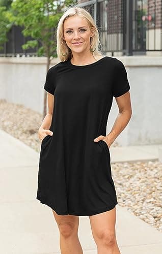 elescat Fall Dresses for Women Casual with Pockets Summer Mini Beach Sundress Short Sleeve Loose Fit(Black,XL) - Image 6