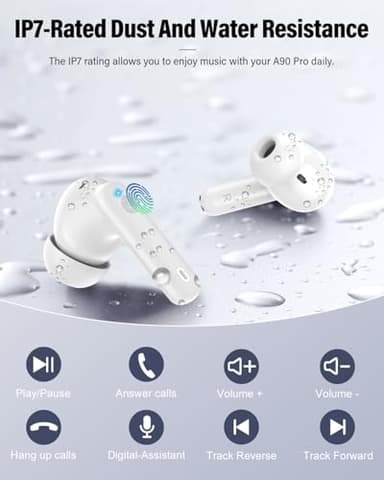 Wireless Earbuds, Bluetooth 5.4 Headphones Bass Stereo, Ear Buds with Noise Cancelling Mic, IP7 Waterproof in Ear Earphones, 36H LED Display Bluetooth Earbuds for Laptop Pad Phones Sports, White - Image 8