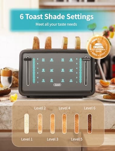 Gevi Toaster 4 Slice,Led Display Touchscreen Bagel Toaster with Dual Control Panels of Bagel/Reheat/Defrost/Cancel/Toasting One Slice/Longer Function,6 Shade Setting - Image 6