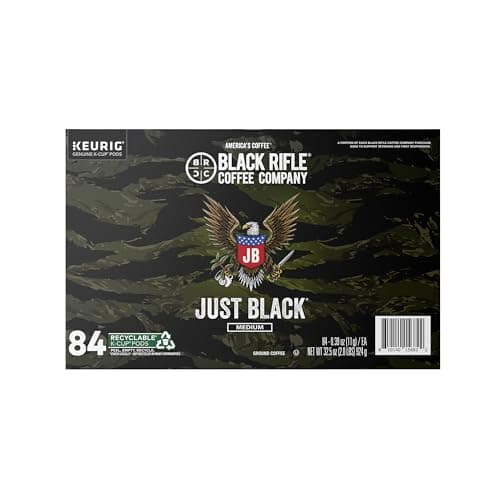 Black Rifle Coffee Company Just Black, 84 Count, Medium Roast K Cups - Single Serve K Cups Coffee Pods - Kcup Pods Compatible with Keurig 1.0 & 2.0 - Made from Arabica Beans - Image 1