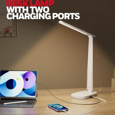 HONEYWELL LED Desk Lamp - HWT-H2 Sunturalux™ Eye-Caring Foldable Desk Light with USB A+C Dual Charging Port 4 Color Modes Dimmable Table Lamp for Home Office Bedroom Reading Study Work - White - Image 4