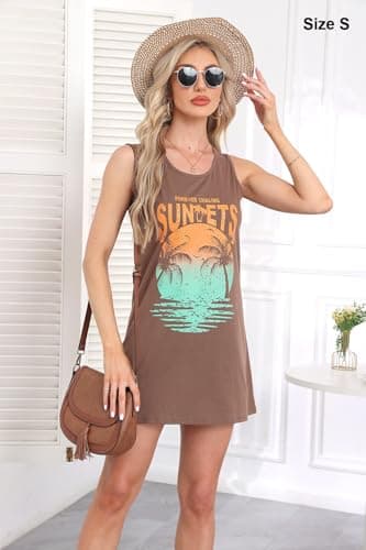 Summer Sundresses Dresses for Women 2025 Sunset Graphic Casual Beach Sun Dresses Vacation Cruise Outfits Dress Brown M - Image 2