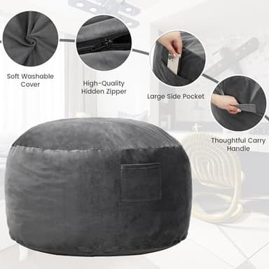 Kromax Large 3.5’ Bean Bag Chair for Kids, Teens, Adults, Memory Foam, Easy to Clean Washable Soft Suede Cover, Reinforced Zipper, Perfect for Living Room, Den, Bedroom, or Dorm, Dark Grey - Image 5