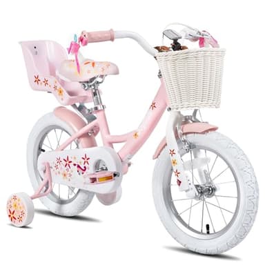 JOYSTAR Unicorn 16 Inch Kids Bike for 4 5 6 Years Girls with Doll Bike Seat Children Princess Bike with Training Wheels Basket Streamer Toddler Girl Bikes Pink - Image 1