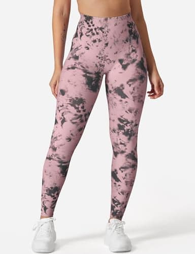 YEOREO Workout Leggings for Women Dazzle Scrunch Butt Lifting Leggings Seamless Screen Print Gym Yoga Pants Pink S - Image 2
