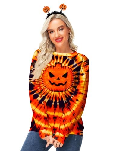 Deerose Women's Halloween Jack O Lantern Sweatshirt Long Sleeve Pumpkin Printed Tops Casual Funny Blouse L - Image 4