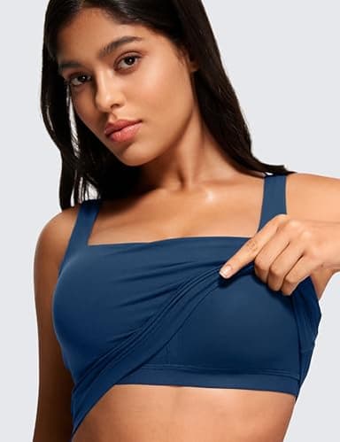 CRZ YOGA Butterluxe Womens Square Neck Longline Sports Bra - Workout Crop Tank Tops Padded Yoga Camisole with Built in Pads French Navy Small - Image 4