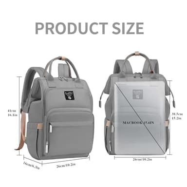 Pomelo Best Diaper Bag Backpack Stylish Waterproof Multifunctional Large Baby Bag with Changing Mat and Stroller Straps (Light Grey) - Image 6
